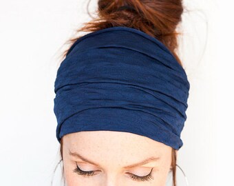 FREE SHIPPING Navy Wide Headband Yoga Headband Boho Headband Running Headband Womens Hair Accessories Dark Blue Headwrap Head Wrap Hair Wrap