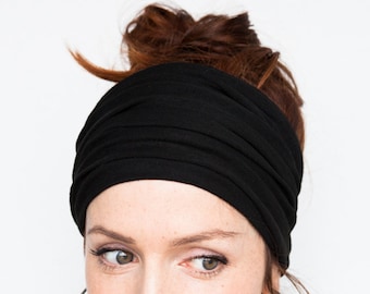FREE SHIPPING Black Headband Wide Headband Yoga Headband Boho Headband Running Headband Womens Hair Accessories Black Headwrap Head Wrap