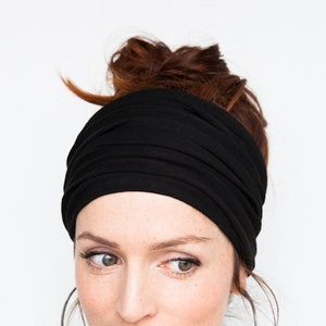FREE SHIPPING Black Headband Wide Headband Yoga Headband Boho Headband Running Headband Womens Hair Accessories Black Headwrap Head Wrap image 1