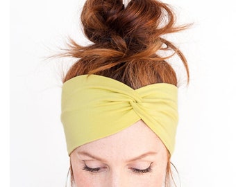 FREE SHIPPING Lime Yellow Headband - Twist Headband Fitness Headband Yoga Headband Workout Headband Head Covering Chemo  - Size Small