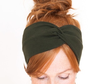 FREE SHIPPING Dark Green Headband Forest Green Headwrap Green Turban Headband Yoga Headband Twist Headband Head Covering Chemo Headband