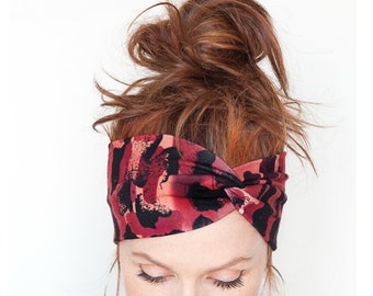 FREE SHIPPING - Red Headband Camo Headband Turban Headband Ombre Red Headwrap Yoga Headband Women headband Turban Headband Black Headband