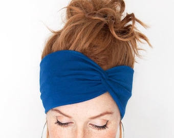 FREE SHIPPING - Blue Headband - Royal Blue Headband Blue Turban Head Wrap Headband Workout Headband Boho Headband Head Covering Winter