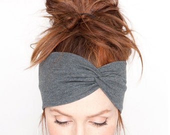 FREE SHIPPING Dark Gray Headband - Dark Gray Turban Yoga Headband Womens Hair Accessories Workout Headwrap gift for her Gray Turban Headband
