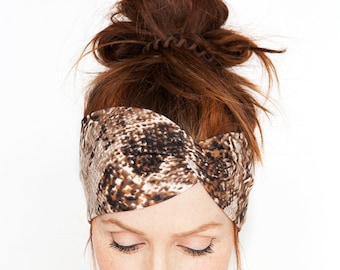 FREE SHIPPING Snake Skin Headband - Twist Headband Wide Headband Yoga Headband  Animal Prints Workout Headband Snake Skin Turban Headband