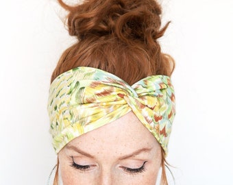 FREE SHIPPING Feather Headband - Twist Headband Fitness Headband Yoga Headband Workout Headband Chemo Yellow Headband Turban Headband Gift