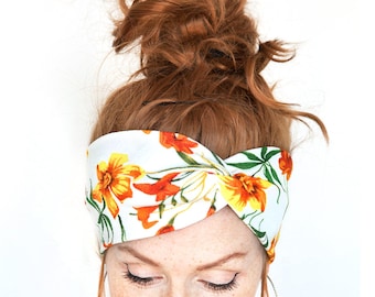 FREE SHIPPING Hibiscus Flower Headband - Flowery Headwrap Yoga Headband Women headband Turban Headband White Headband Workout Headband