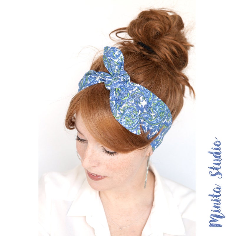 FREE SHIPPING Paisleys Headband Blue Tie on Headband Blue Hair Scarf Blue Hair Scarf Blue Headband Paisleys Pattern Women Headband Women image 2