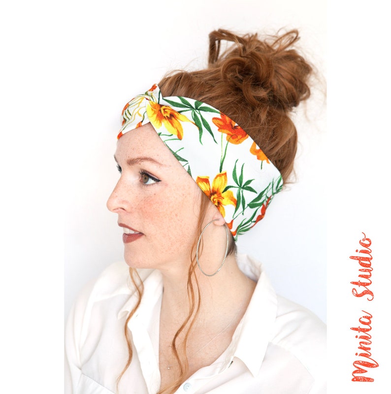 FREE SHIPPING Hibiscus Flower Headband Flowery Headwrap Yoga Headband Women headband Turban Headband White Headband Workout Headband image 3