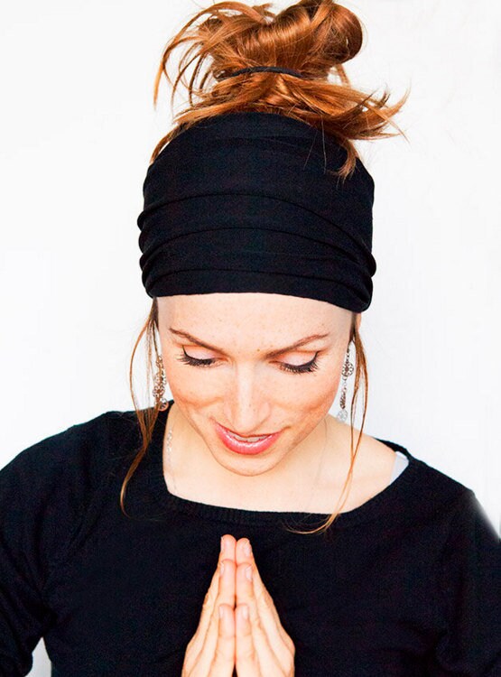 Namaste Black Headband - Wide Headband Yoga Headband Boho Headband Ru…