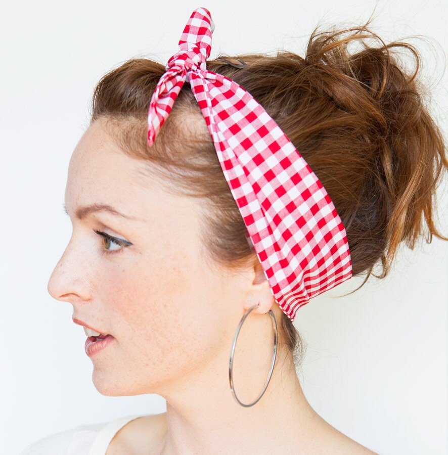 GINGHAM POLKA DOT PRINT WIRE HEAD SCARF