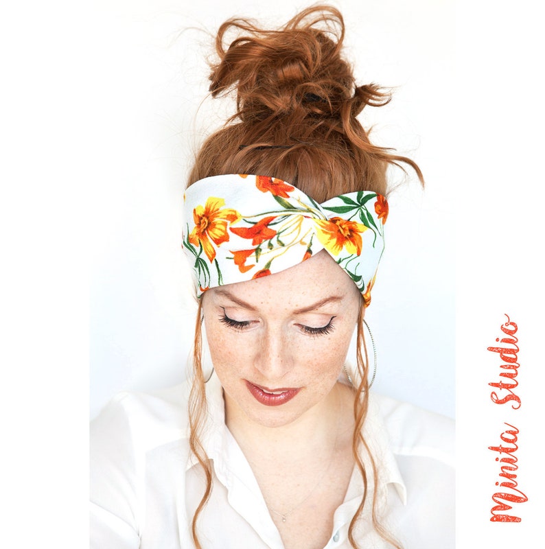 FREE SHIPPING Hibiscus Flower Headband Flowery Headwrap Yoga Headband Women headband Turban Headband White Headband Workout Headband image 1