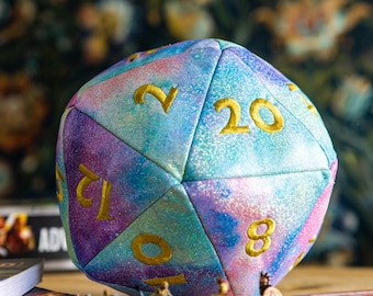 Galaxy Edition - D20 dice plush, RPG accessory, D&D tabletop gamer gift, board game roleplay accessory, novelty cosplay prop, room decor