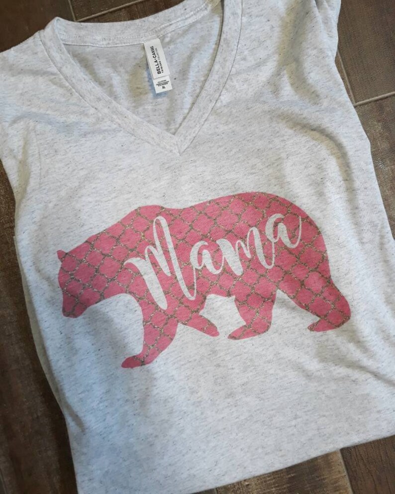 Mama Bear V-neck sublimation mama bear tshirt |Mama shirt bella and canvas Crew neck