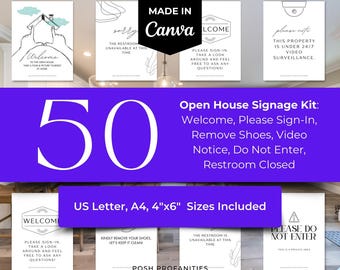 Open House Signage Kit – 50 Editable & Printable Signs for Real Estate Branding - Canva Templates