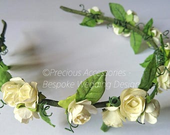 Ivory Flower Floral crown, Ivory Rose Flower Crown, Flower girl flower crown, bridesmaid headpiece, Flower Girl Wreath