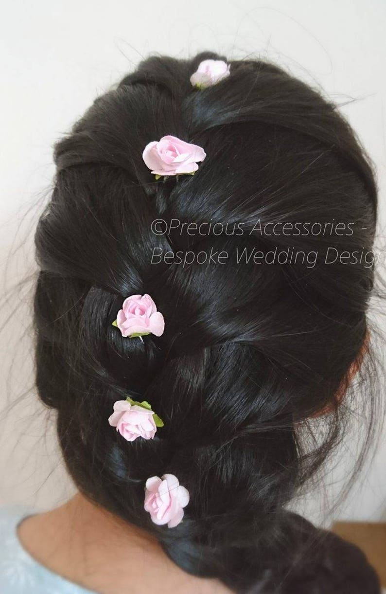 Pink Flower Girls Wedding Bridesmaids hairpins set of 5, Brides // Proms // Bridal Accessories // Hair Accessories // Weddings image 4