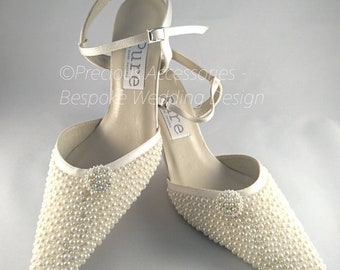 Ivory Bridal shoes size 5 ladies, Ivory pearl one off pair