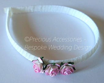 Pink & white two tone 3 flower headband, Wedding Headband, Flower Girl Hair Band, Wedding Hair Accessories for Bridesmaids, weddings
