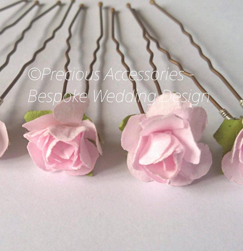 Pink Flower Girls Wedding Bridesmaids hairpins set of 5, Brides // Proms // Bridal Accessories // Hair Accessories // Weddings image 2