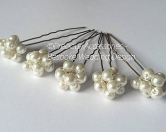 Bridal Ivory Pearl Cluster Hairpins, set of 5 , Perfect for Brides, Bridesmaids, Proms. Wedding hair accessories