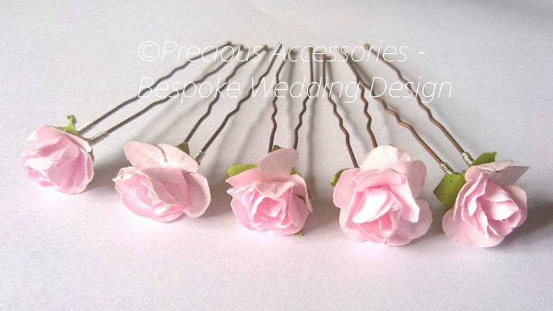 Pink Flower Girls Wedding Bridesmaids hairpins set of 5, Brides // Proms // Bridal Accessories // Hair Accessories // Weddings image 1