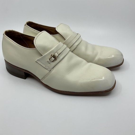 Vintage 60s 70s Florsheim Cream Leather Slip-on Monk Dress  display picture 2