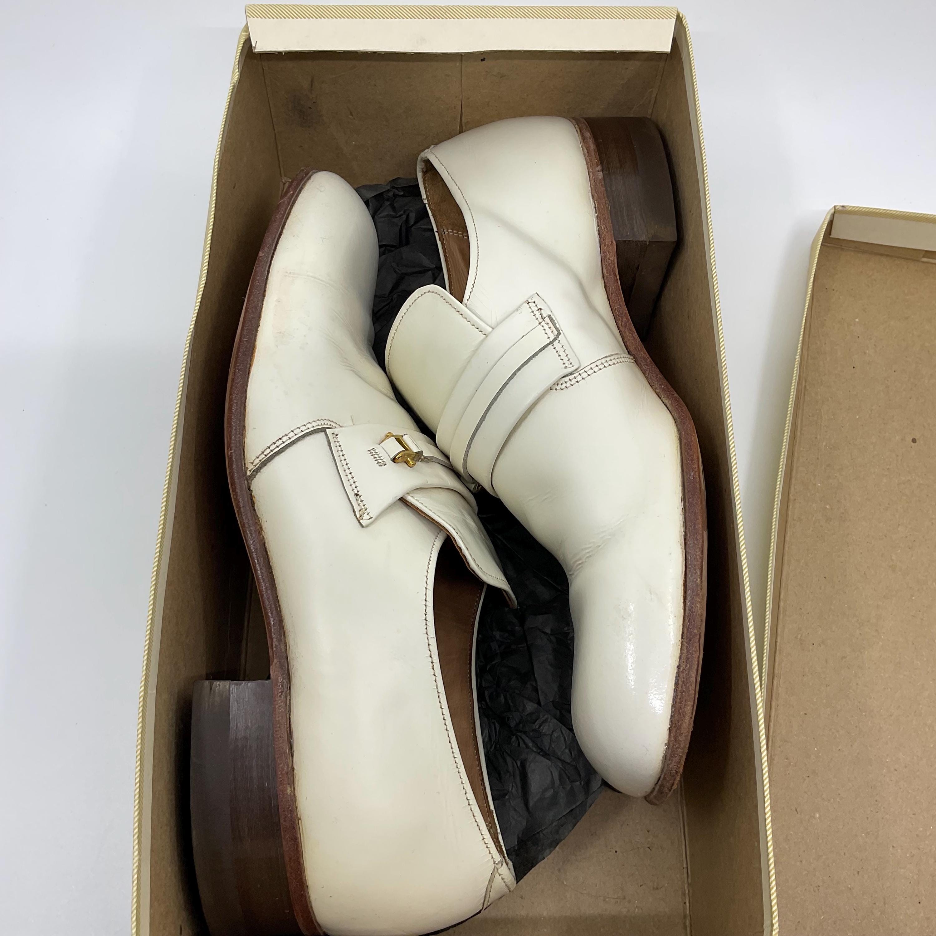 Vintage 60s 70s Florsheim Cream Leather Slip-on Monk Dress 