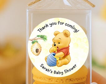 Winnie the Pooh Baby Shower Favor Stickers, Thank You Labels for Party Favors, Honey Bear Baby Shower Decorations