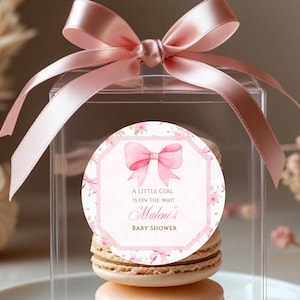 Pink Bow Baby Shower Stickers, Coquette Girl Favor Labels, Elegant Baby Shower Tags, Thank You Stickers for Baby Girl Shower