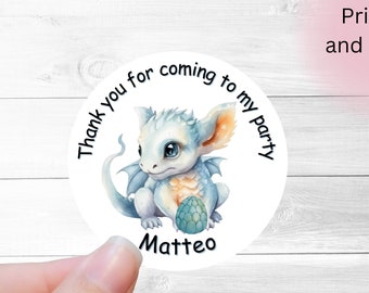 Dragon Baby Shower Favor Stickers, Dragon Baby Shower Labels, Printed Baby Shower Thank You Labels, Dragon Baby Shower, magic party favor