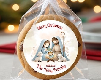 Nativity custom stickers, Christmas stickers personalized, Nativity gift labels, Happy Holiday, Christian Christmas party decor