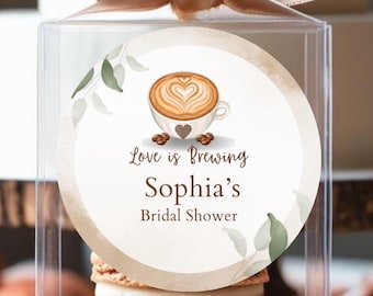Love is Brewing Bridal Shower Stickers,  Coffee themed Favor labels, The perfect blend  custom stickers