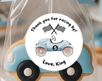 Race Car Birthday Stickers, Two Fast custom Labels, Vintage Racing Theme, set of 24