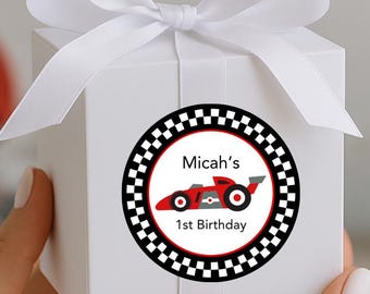 Car Theme Birthday Party Favors, Kids Racing Stickers, Checkered Flag Favor Labels