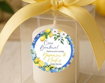 Ciao Baby Shower Stickers, Italian Lemon Labels, Amalfi Coast Party Favors