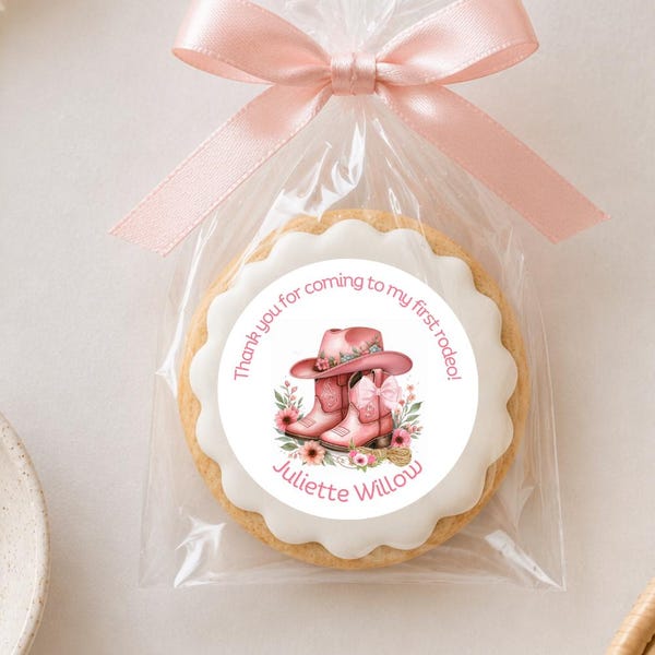 First Rodeo Baby Shower Stickers, Pink Cowgirl Thank You Labels, Western Party Favors