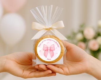 Pink Bow birthday, Sleepover party favors, Bow theme birthday, Sleepover thank you sticker, A sweet baby girl birthday, coquette birthday
