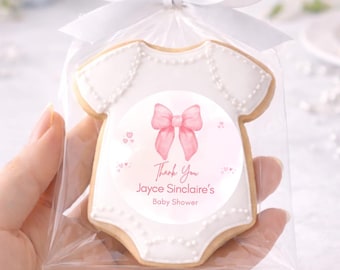 Pink Bow Baby Shower Stickers - Coquette party favors labels