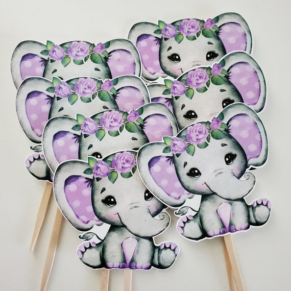 Lavender baby shower, Lilac baby shower, Baby Elephant cupcake toppers baby shower, cupcake toppers 1st birthday, Il_570xn