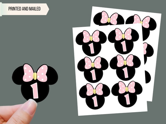 18 Minnie Mouse Pink labels - Pink Minnie Mouse birthday sticker labels for party boxes - Minnie Mouse baby birthday labels Il_570xn