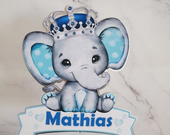 Blue elephant baby shower Cake Topper, Elephant party decor, baby shower for centerpiece, Elephant theme boy party decor, Baby elephant