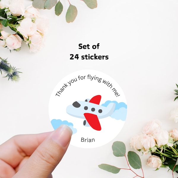 Airplane thank you sticker, Airplane Birthday party decorations, Travel Birthday theme, Adventure awaits Birthday, Pilot themed 1st Birthday