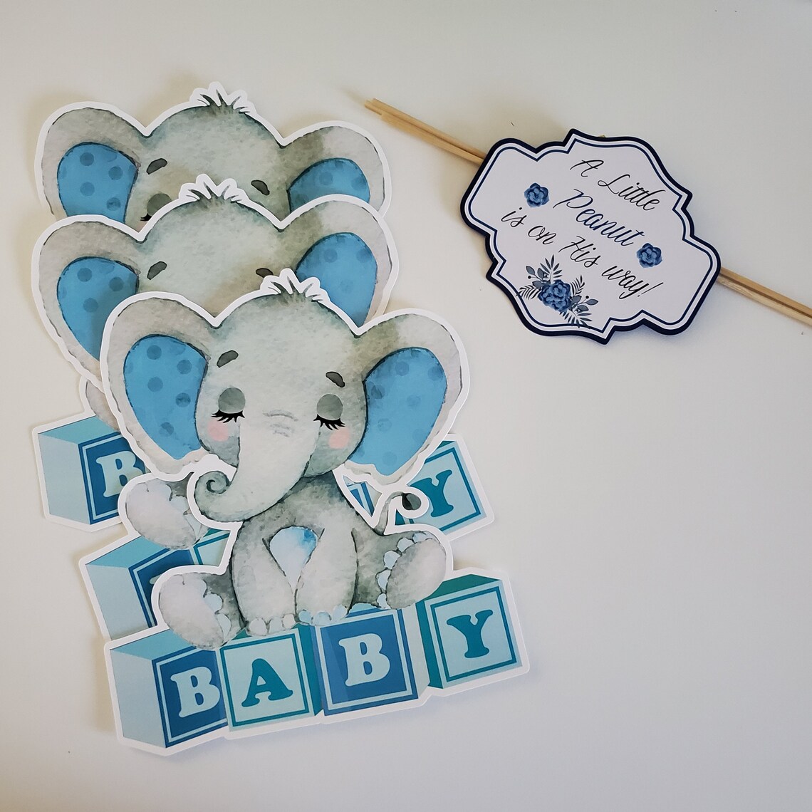 Blue Elephant Baby Shower Elephant Baby Shower Cutout Gender Etsy