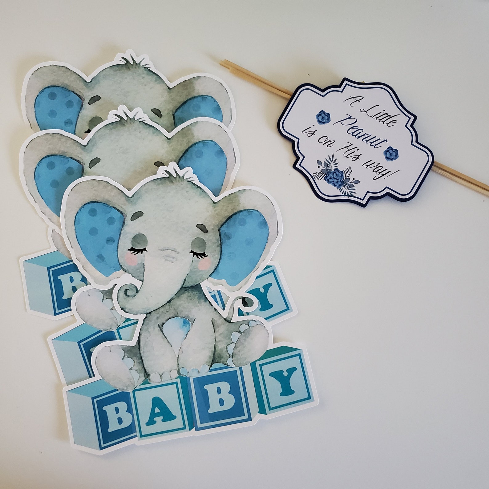 Blue Elephant Baby Shower Elephant Baby Shower Cutout Gender Etsy