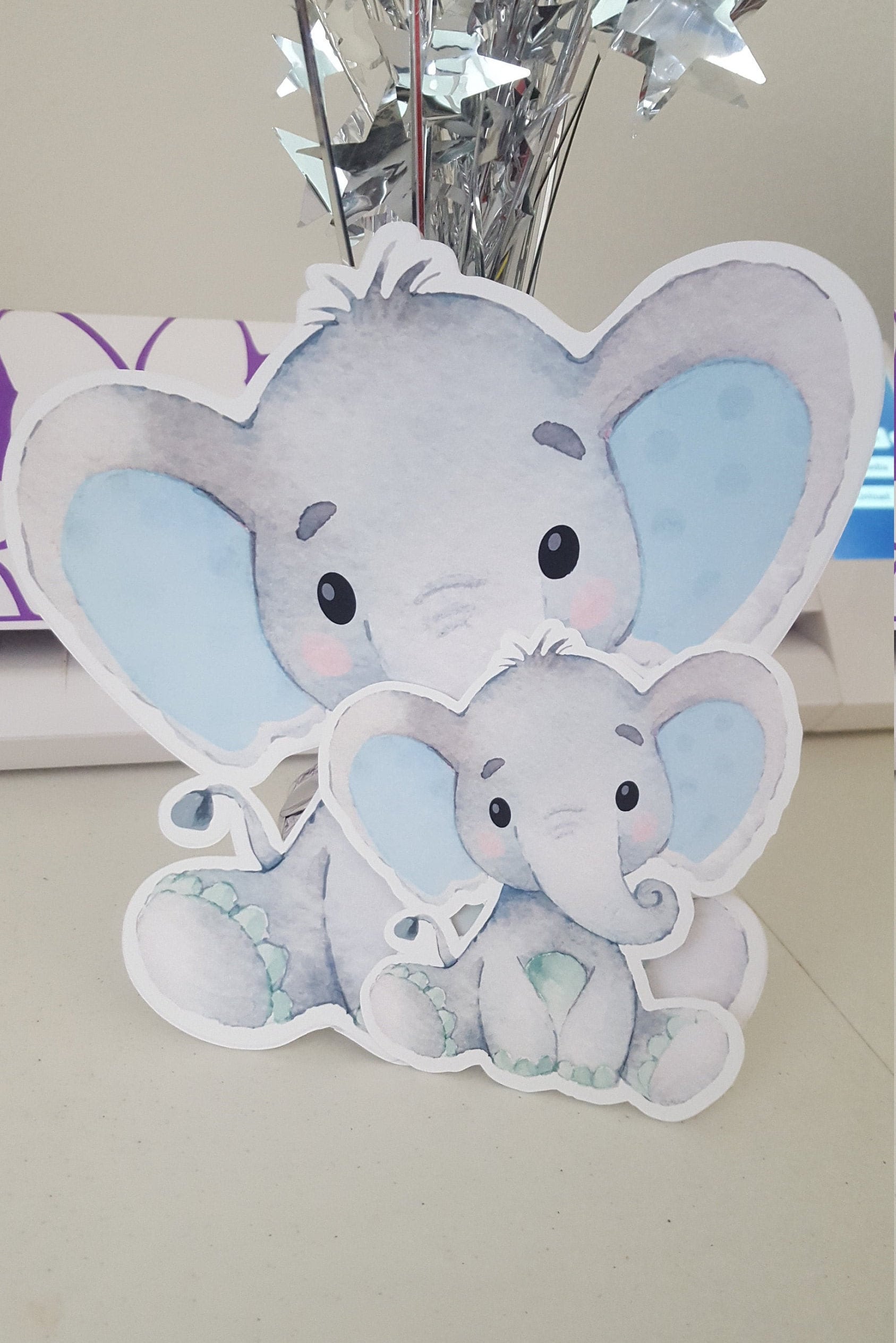 6 PCS Blue Elephant Centerpieces Baby Boy It's A Boy Table