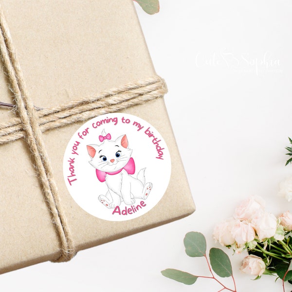 Marie Kitty Cat Birthday, Thank you stickers, Aristocats party decoration,  Cat-themed birthday,
