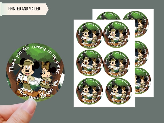 24 Mickey Mouse and Minnie Mouse safari - Mickey Mouse birthday - 24 Mickey Mouse safari sticker round- Mickey Mouse Jungle Party Il_570xn