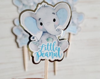 Baby Elephant cupcake toppers, cupcake topper baby shower, elephant toppers, baby boy elephant, Little peanut