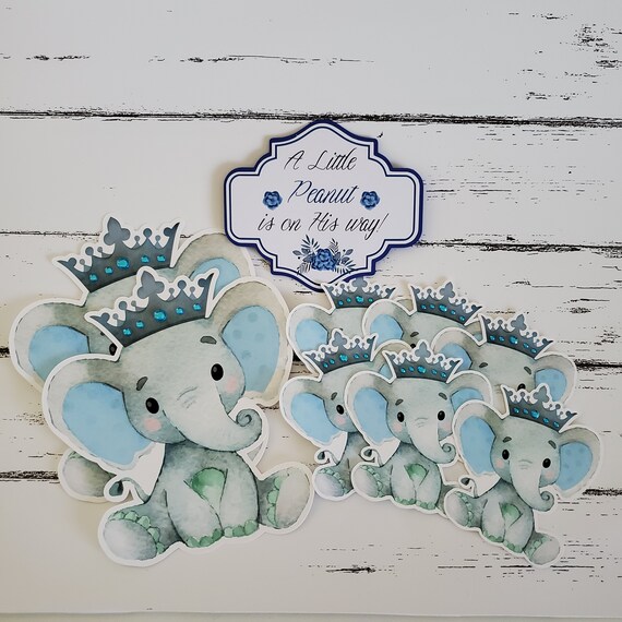 Baby Boy Elephant Shower decoration, Blue Elephant baby shower, Baby shower party, Little peanut, elephant cake topper Il_570xn